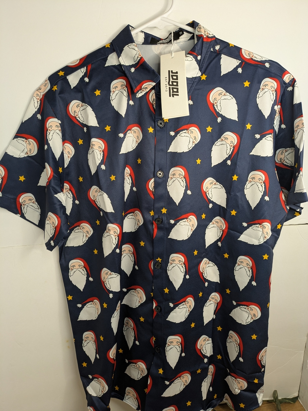 JOGAL Men's Santa Claus Button Front Short Sleeve Shirt